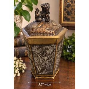 Vintage Foo Dog Finial Asian Brass Tone Tea Caddy Trinket Box 11" x 5.5"